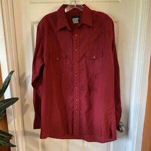 Wrangler Vintage Pearl Snap Shirt Men’s XL Red Striped Long Sleeve 2 Pocket